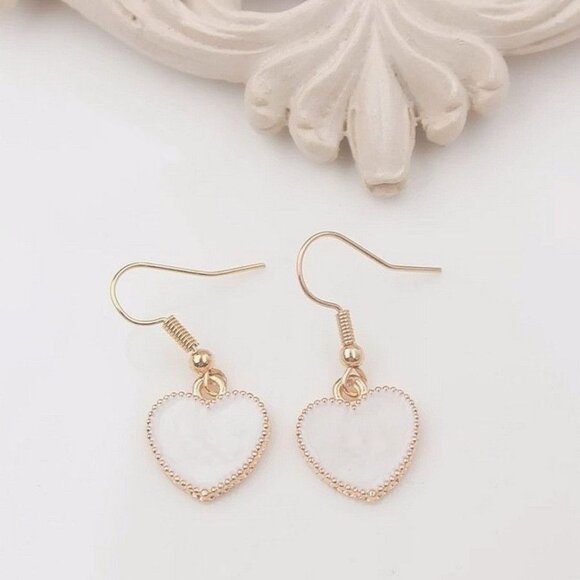 Carolie Heart Creamy White Drip Spun Dangle Earrings Rose Gold Gift Packaged - Picture 10 of 10
